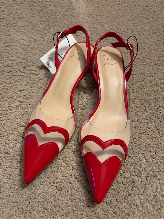 a new day Shoes - NWT A New Day Eleanor Red Heart Kitten Heel Slingback Sandal size 8